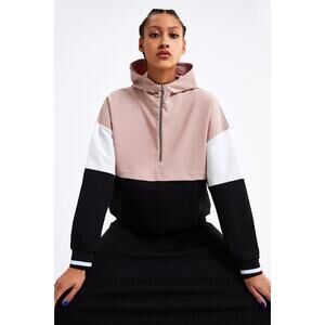Zara Oversized Hoodie Lightweight Half Zip Jacket Small Funnel Neck Pouch Pocket